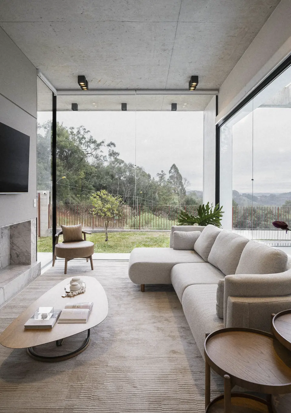 Living, open to the hills on two sides, on the Quist site